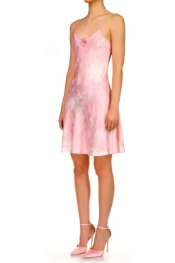 Rodarte Pink Floral Printed Bias Mini Slip Dress Best Sale