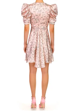 Rodarte Pink Floral Printed Silk Dress With Silk Flower Cheap