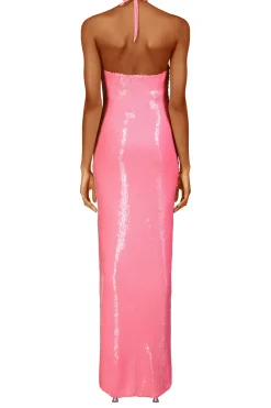 Rodarte Pink Sequin Halter Gown With Flower Detail Cheap