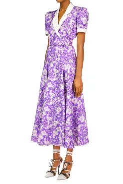 Rodarte Purple Iris Printed Silk Twill Collared Dress With Belt Detail Cheap