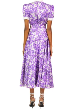 Rodarte Purple Iris Printed Silk Twill Collared Dress With Belt Detail Cheap