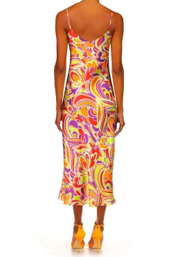 Rodarte Red And Orange Multicolor Printed Midi Length Slip Dress Outlet