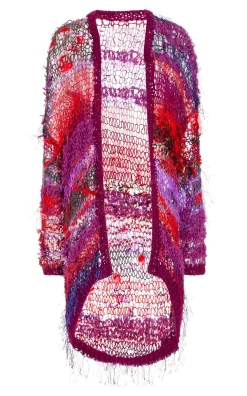 Rodarte Red And Purple Oversized Loose Hand Knit Cardigan Outlet