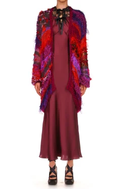 Rodarte Red And Purple Oversized Loose Hand Knit Cardigan Outlet