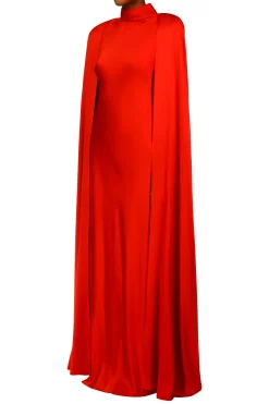 Rodarte Red Silk Satin Cape Gown Discount