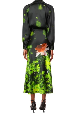 Rodarte Rose Printed Satin Bias Dress With Shawl Collar Best Sale