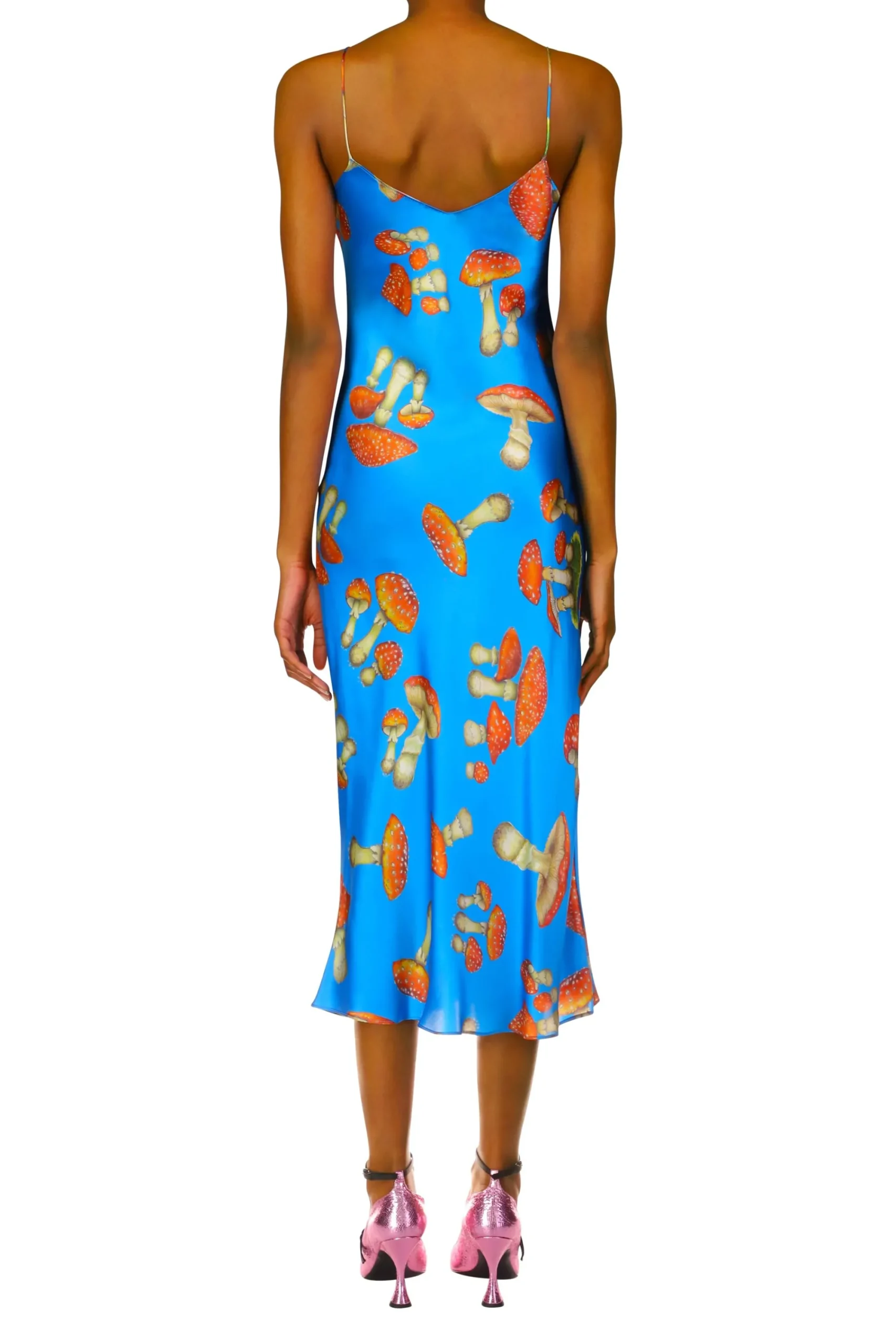 Rodarte Teal Mushroom Printed Silk Satin Slip Dress Flash Sale