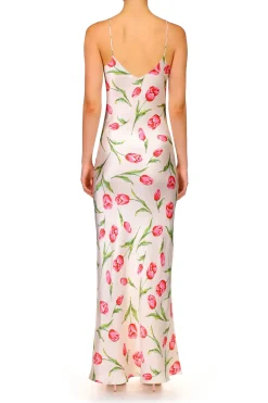 Rodarte Tulip Printed Silk Satin Bias Slip Dress With Silk Flower Clearance
