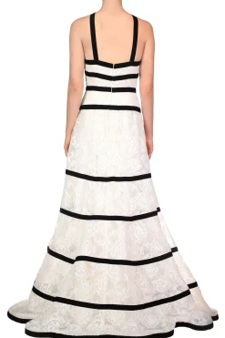 Rodarte White Chorded Lace Halter Gown With Velvet Ribbon Detail Outlet