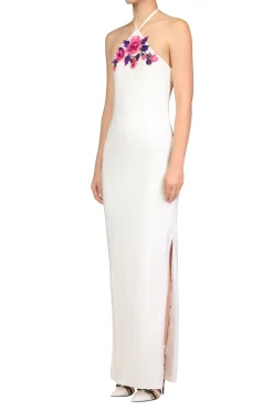 Rodarte White Sequin Halter Gown With Hand Beaded Floral Detail Cheap