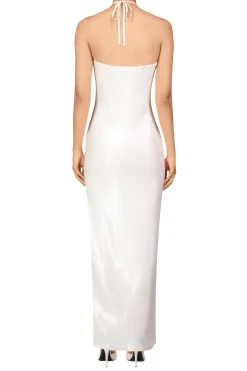 Rodarte White Sequin Halter Gown With Flower Detail Cheap